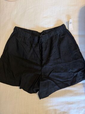 GAP Black High-Waist Linen-Blend Elastic Shorts
